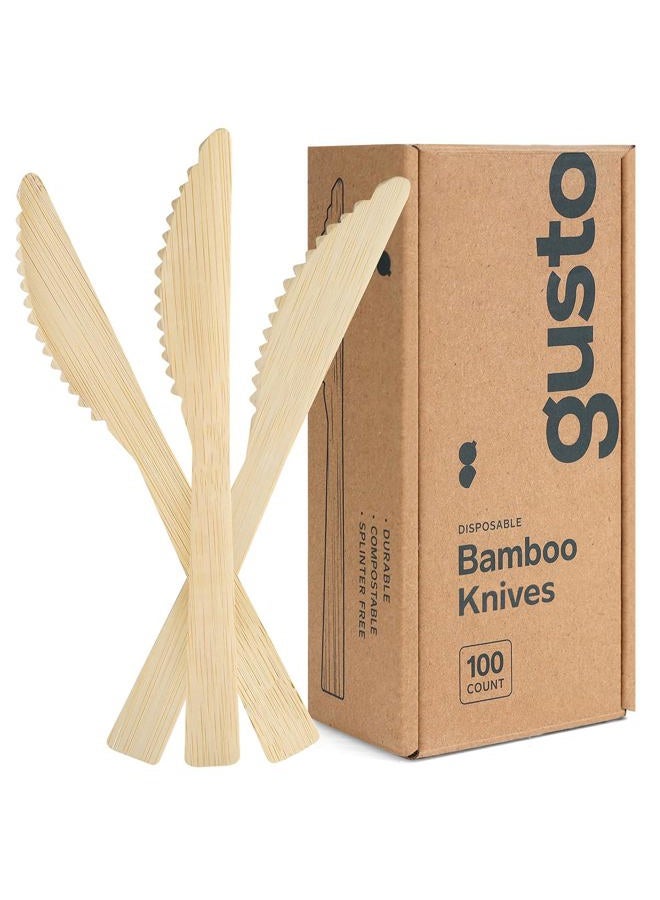Gusto [100 Count Disposable Natural Bamboo Knives - Biodegradable and Eco-Friendly Bamboo Utensils for Outdoors, Parties, and Events - Image 1