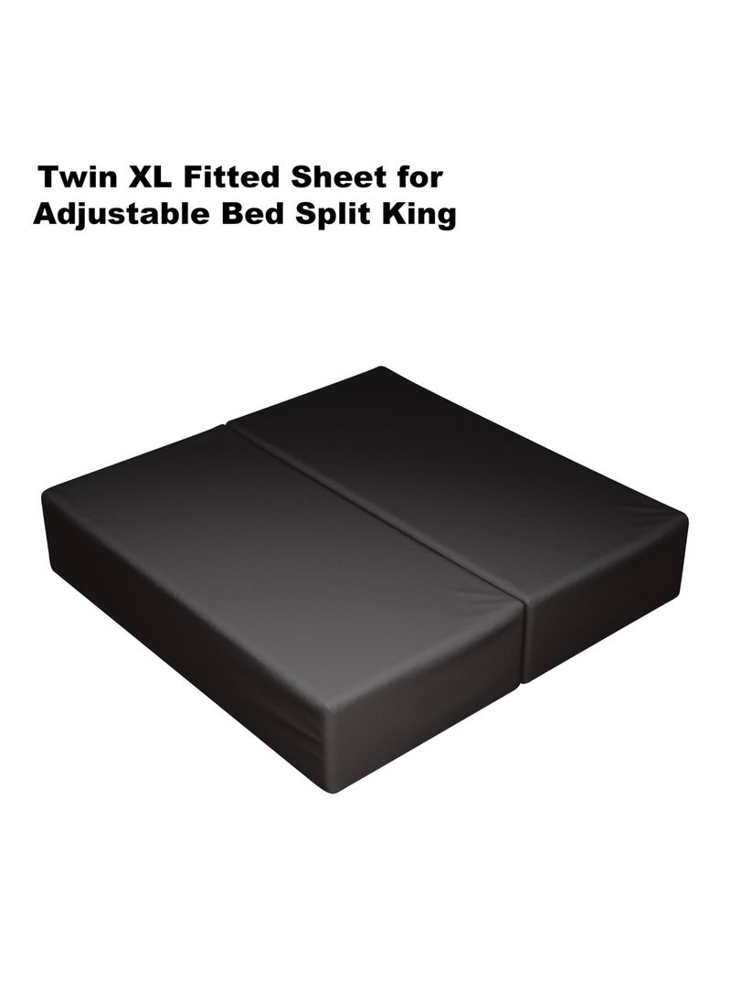 Shunjie.Home 2-Pack Pure Cotton Twin XL Fitted Sheet for Adjustable Bed Split King  600 TC 16"" Deep Pocket Egyptian Cotton Fitted Sheet (2pcs  Twin XL  Black)  - Image 2