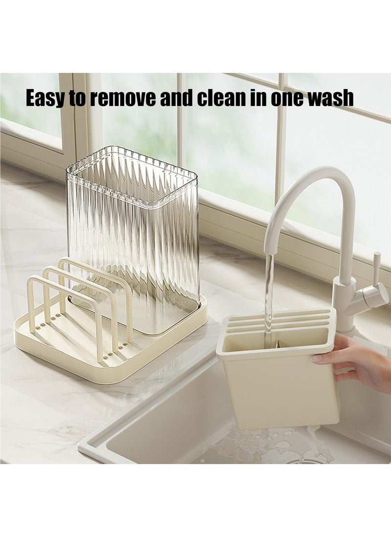 Hihonor Knife Holders, Cutting Board Organizer Holders, Cutting Board Stand For Countertop, Knife Holders With Draining Tray, Rack Knife Integrated Storage, Cookware Storage (White)  - Image 2