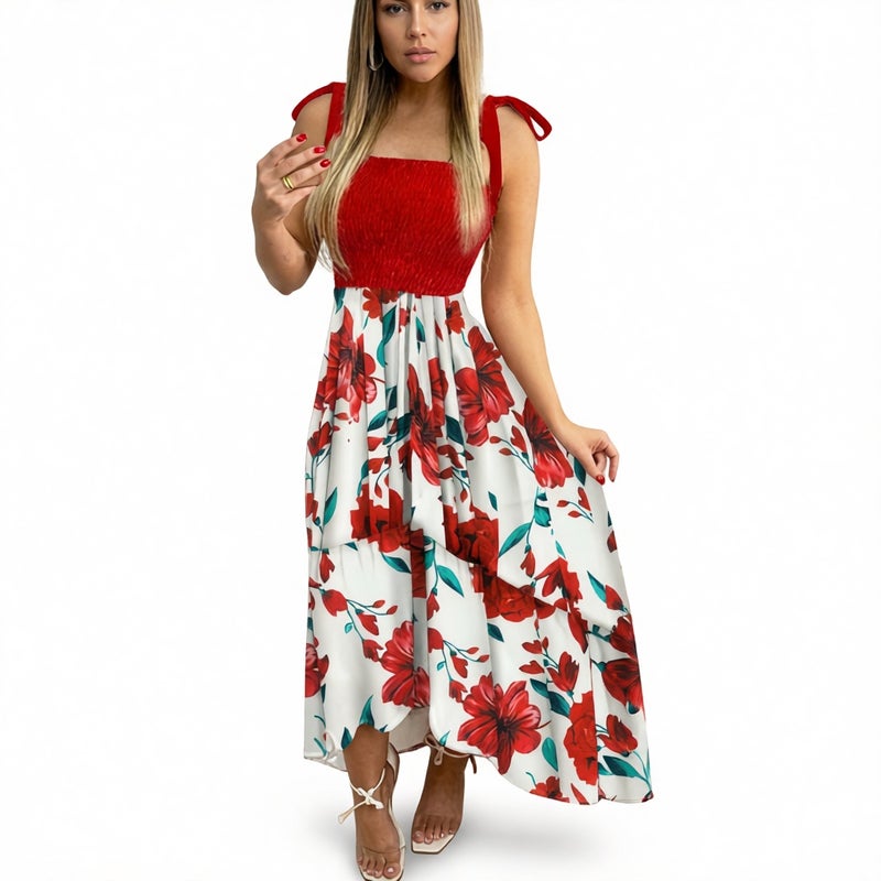 Spliced Print Irregular Strapless Tube Dress - Image 1