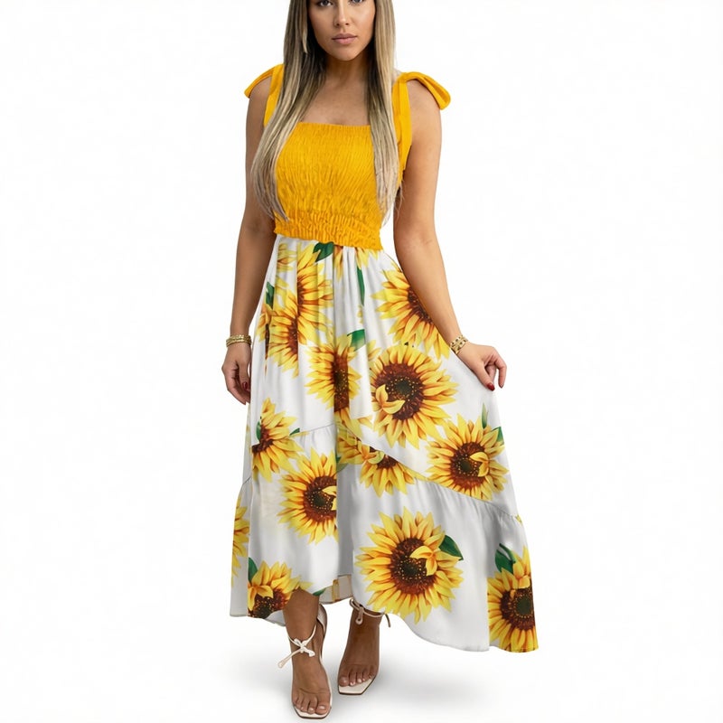Spliced Print Irregular Strapless Tube Dress - Image 3