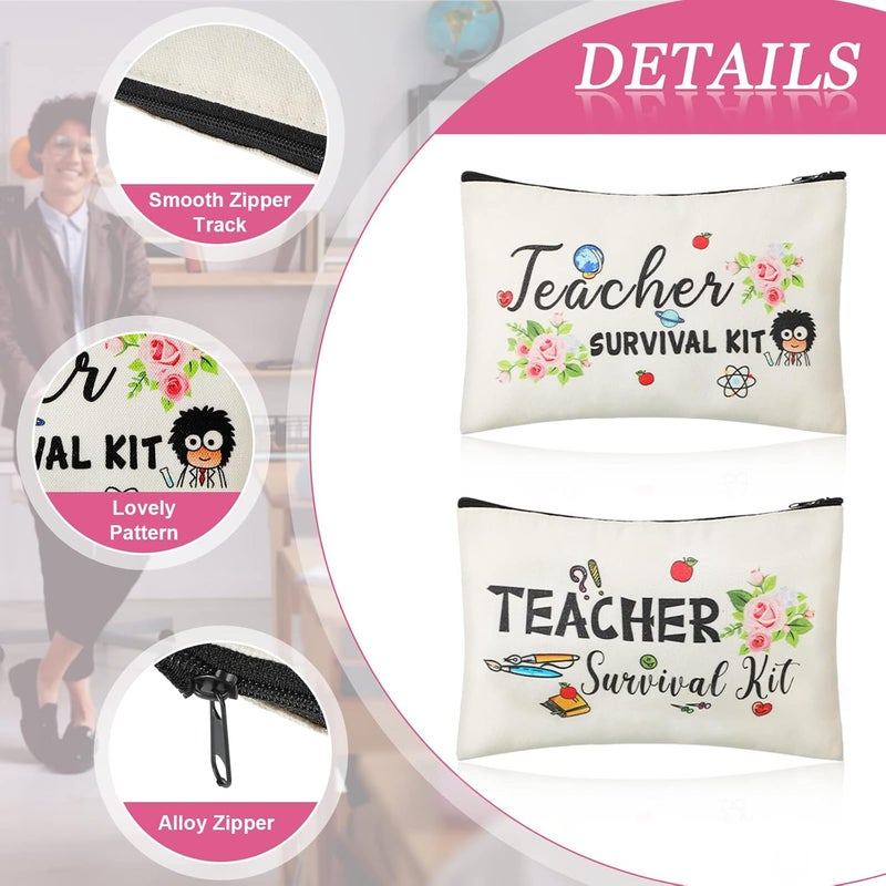 Frienda Frienda 36 Pieces Teacher Appreciation Present Set 18 Survival Kit Makeup Pouch Bag Pencil Bag 18 Teacher Blessing Card Bracelet Cosmetic Bag Kit for Teachers Day Elegant Style 91 x 59 Inch  - Image 5