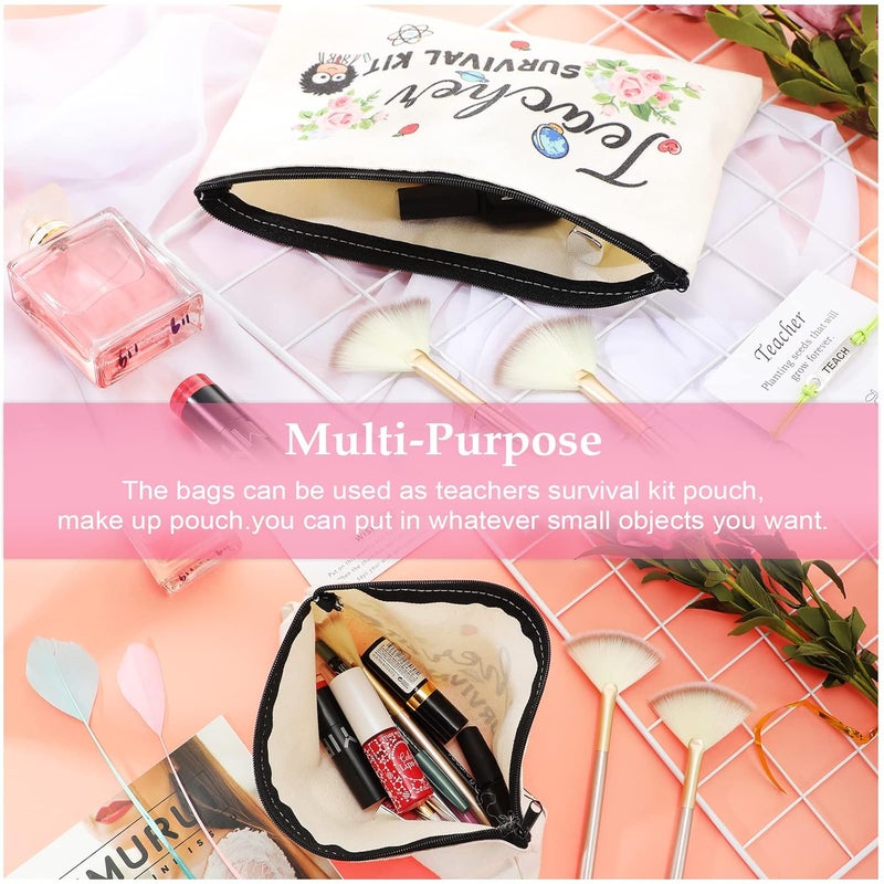 Frienda Frienda 36 Pieces Teacher Appreciation Present Set 18 Survival Kit Makeup Pouch Bag Pencil Bag 18 Teacher Blessing Card Bracelet Cosmetic Bag Kit for Teachers Day Elegant Style 91 x 59 Inch  - Image 3