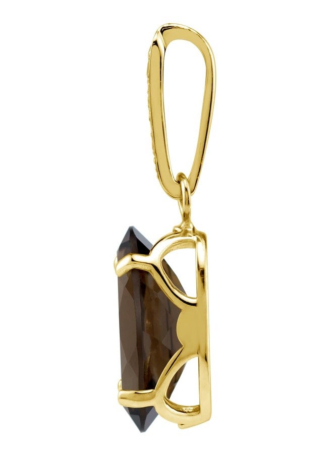 Silvershake 5.22 CTW 14X10mm Natural Oval Shape Smoky Quartz and White Topaz 18K Yellow Gold Plated 925 Sterling Silver Gemstone Pendant Jewelry for Women - Image 3