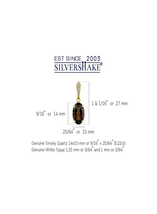Silvershake 5.22 CTW 14X10mm Natural Oval Shape Smoky Quartz and White Topaz 18K Yellow Gold Plated 925 Sterling Silver Gemstone Pendant Jewelry for Women - Image 2