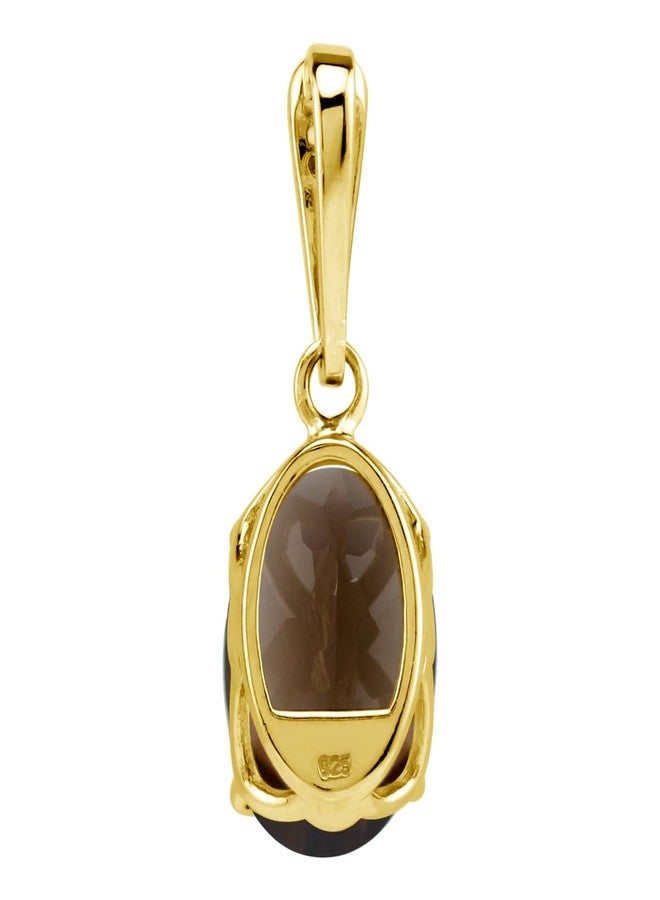 Silvershake 5.22 CTW 14X10mm Natural Oval Shape Smoky Quartz and White Topaz 18K Yellow Gold Plated 925 Sterling Silver Gemstone Pendant Jewelry for Women - Image 4
