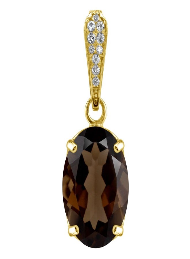 Silvershake 5.22 CTW 14X10mm Natural Oval Shape Smoky Quartz and White Topaz 18K Yellow Gold Plated 925 Sterling Silver Gemstone Pendant Jewelry for Women - Image 1