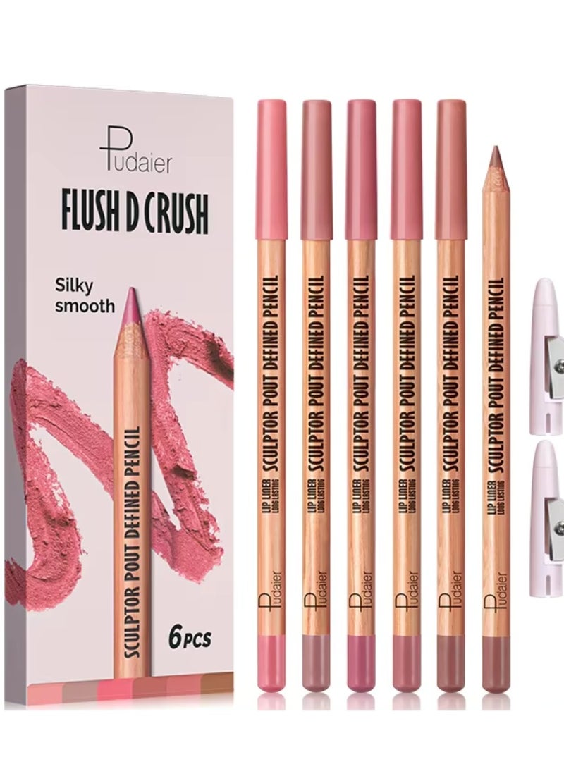 pudaier 6 Colors Flush D Crush Sculptor Pout Defined Lip Liner Pencil Lippie Pencil Matte Waterproof Long Lasting Lipstick Contour Makeup Set Full Color One Stroke Define Lip Liner Set 01 - Image 1