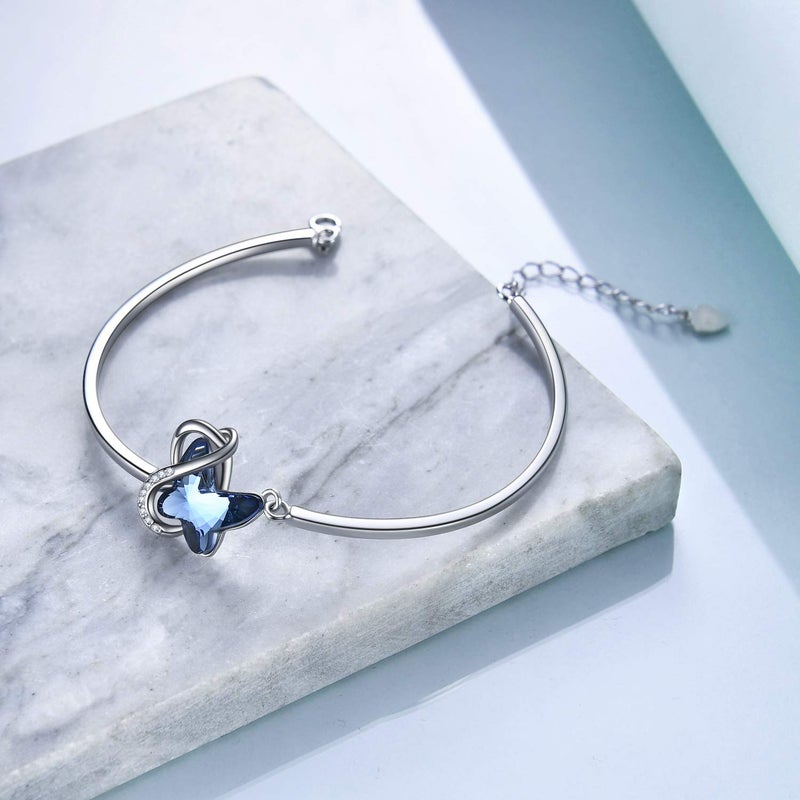 AOBOCO Sterling Silver Infinity Butterfly Bracelet Embellished with Crystals from Austria, Hypoallergenic Anniversary Birthday Butterfly Jewelry Gifts for Women Daughter Wife Girlfriend Mom(Blue) - Image 3