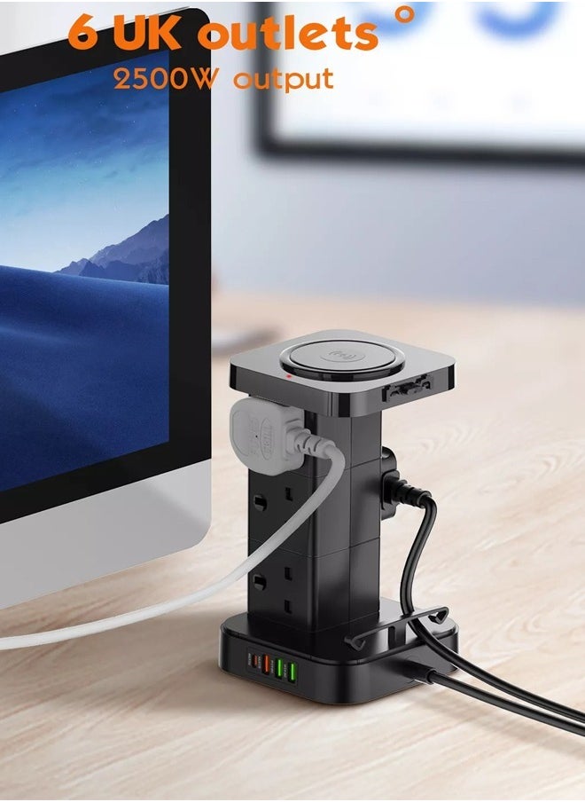 LDNIO سلك تمديد طاقة 3 في 1 مع شاحن لاسلكي وصندوق إدارة الكابلات مع قفل 4 منافذ USB (30 وات 1 * PD 18 وات 1 * QC3.0، 2 * USB-A) و 6 منافذ مقبس طاقة 2500 وات للمنزل والمكتب والمزيد  - Image 4
