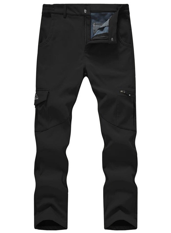 Gopune Mens Snow Ski Waterproof Softshell Pants Outdoor Hiking Fleece Lined Zipper Snowboard Pants Black,34 - Image 1