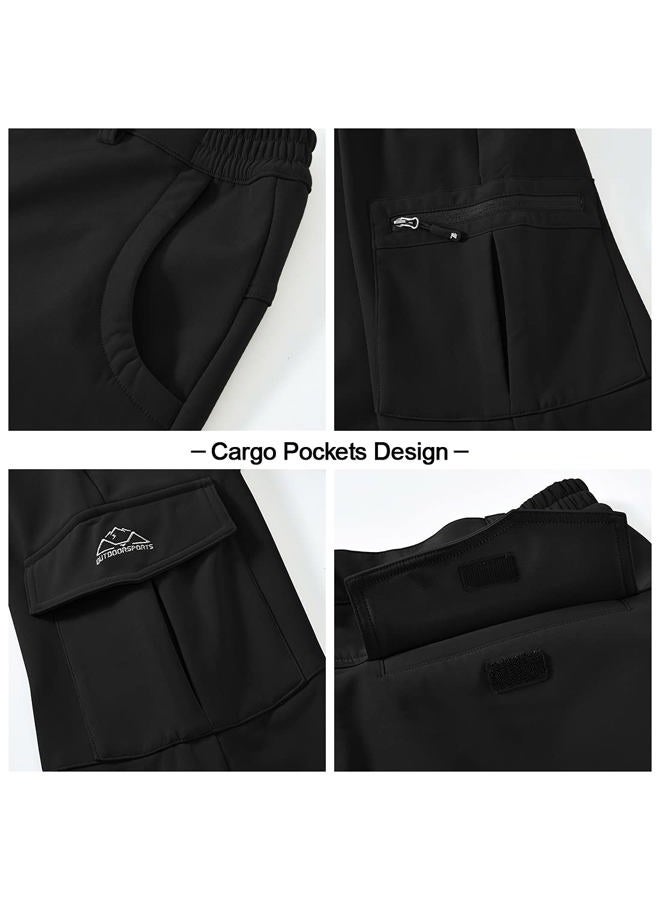 Gopune Mens Snow Ski Waterproof Softshell Pants Outdoor Hiking Fleece Lined Zipper Snowboard Pants Black,34 - Image 5