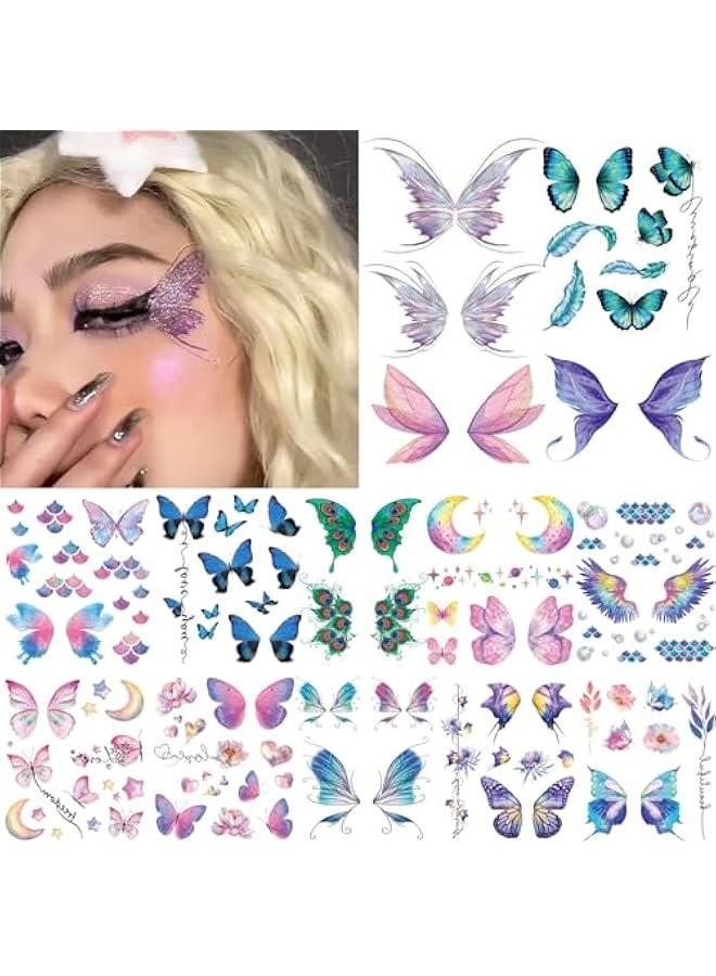 Colorful erfly Wing Temporary Tattoos, 13 Sheets Waterproof Fake Stickers for Women, Girls, Face Makeup, Eye Makeup, Birthday Party Gifts. - Image 1