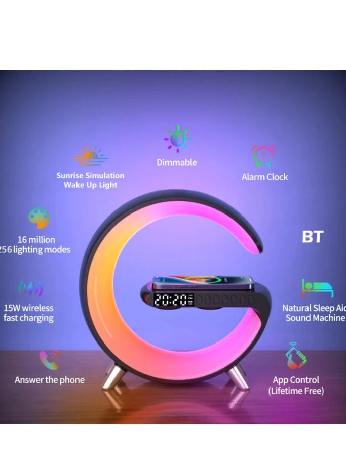 Smart Bluetooth Speaker Wireless Phone Charger LED Light Black - Image 2