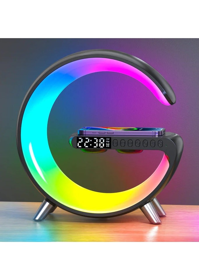 Smart Bluetooth Speaker Wireless Phone Charger LED Light Black - Image 1