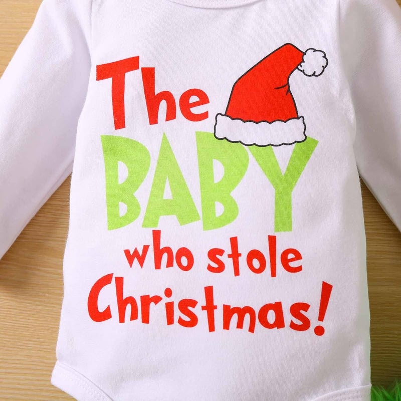 cheekyglo Christmas Baby Bodysuit Plush Overalls Set for Baby, Cute Print Crew Neck Romper Furry Suspender Pants Clothes Set - Image 3