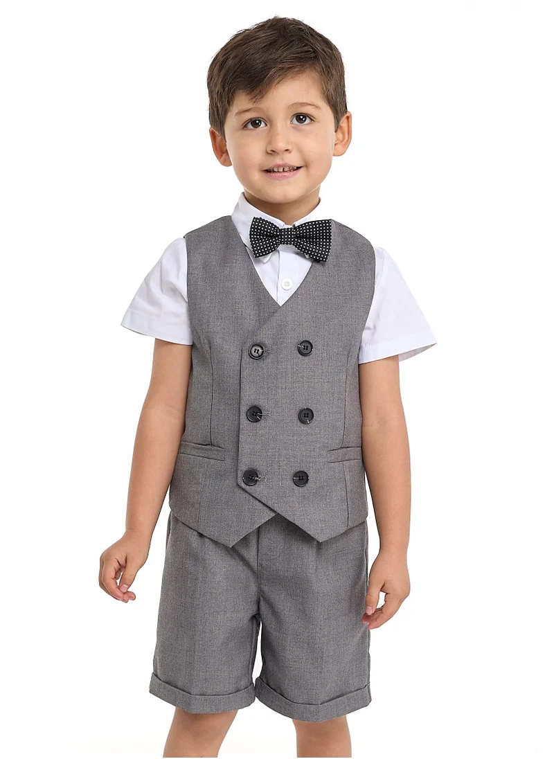 victor and jane Grey Waistcoat And Shorts Set With Shirt And Bow Tie