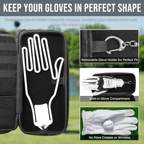 DURARANGE Golf Glove Holder Case with Glove Shaper - Portable Golf Accessories Organizer for Men & Women - Large Capacity for Balls, Tees, Markers - Ideal Gift - Black - Image 4