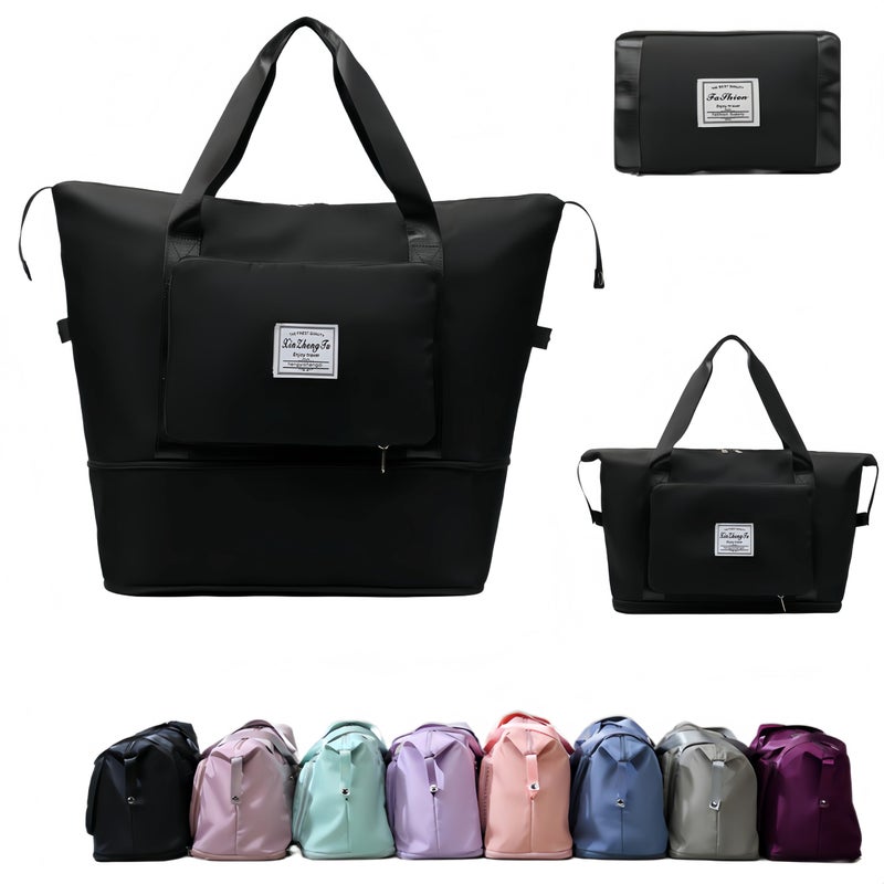 RichMoro Large Capacity Foldable Travel Bag, Expandable lightweight Carry on Bag, Dry with Wet Separation Spor Duffel Bags (Black) - Image 1