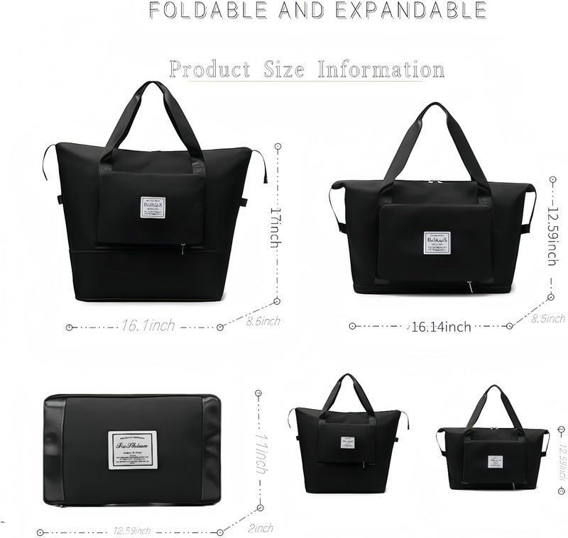 RichMoro Large Capacity Foldable Travel Bag, Expandable lightweight Carry on Bag, Dry with Wet Separation Spor Duffel Bags (Black) - Image 3