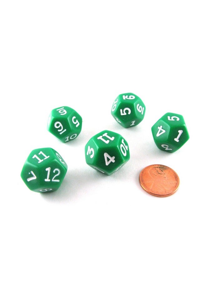 Koplow Games Set of 5 D12 12-Sided 18mm Opaque RPG Dice - Green with White Numbers - Image 5