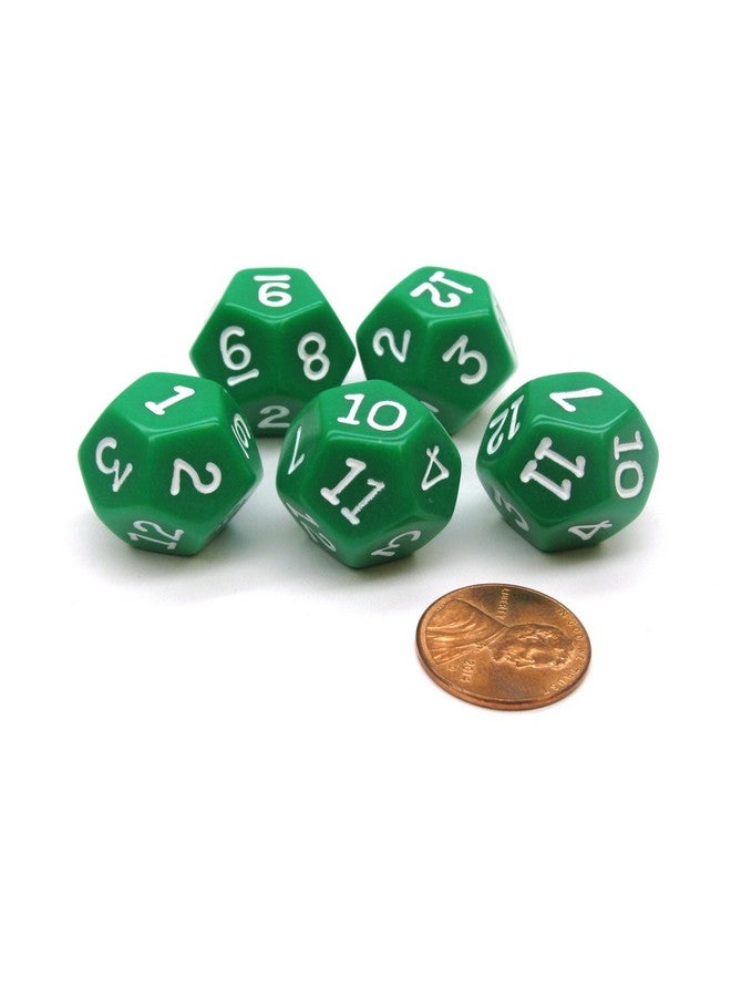 Koplow Games Set of 5 D12 12-Sided 18mm Opaque RPG Dice - Green with White Numbers - Image 1