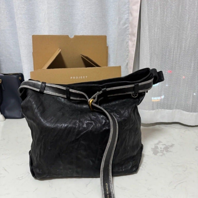 Grotto'S New Pleated Wandering Mother Tote Bag Is Versatile, Simple And Casual, Genuine Leather Cross-Body Shoulder Soft Bag - Image 5