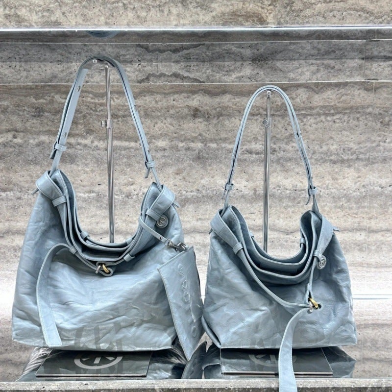 Grotto'S New Pleated Wandering Mother Tote Bag Is Versatile, Simple And Casual, Genuine Leather Cross-Body Shoulder Soft Bag - Image 4