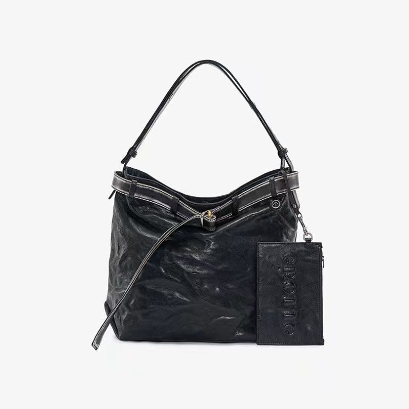 Grotto'S New Pleated Wandering Mother Tote Bag Is Versatile, Simple And Casual, Genuine Leather Cross-Body Shoulder Soft Bag - Image 1