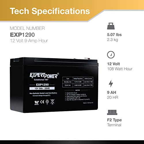 ExpertPower 12V 9Ah Battery Replacement for Vision CP1272, CP1290-6 Pack - Image 3