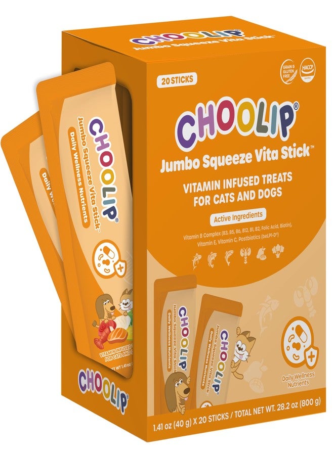 Choolip Squeeze Vita Stick Lickable Cat and Dog Treats – 20-Pack of 40g – Real Fish Puree with Multivitamins & Postbiotics – Hydrating, Gut & Immune Support – Large Breeds & Multi-Pet Homes - Image 1