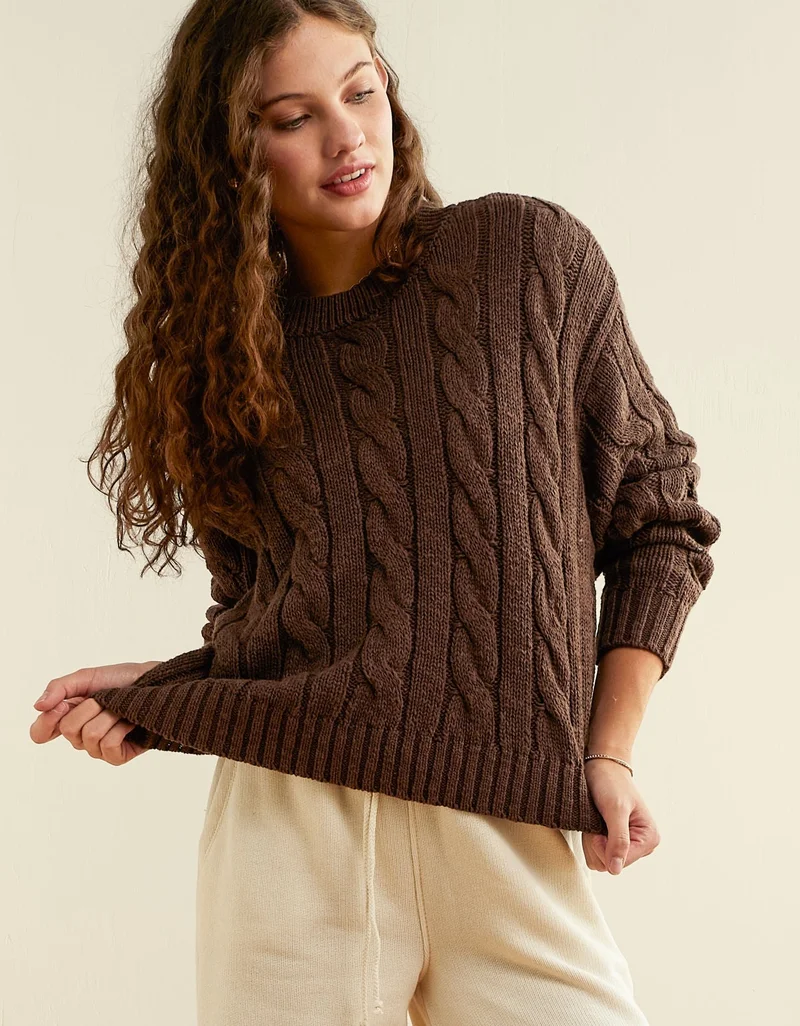 American Eagle  AE Cropped Cable Knit Sweater for Women | Best Price UAE