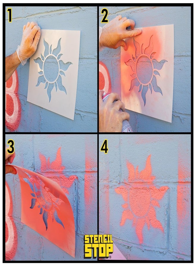 Stencil Stop Tangled Sun Stencil - 6 Pack (2", 3", and 4", 2 Each) - Reusable Sun Stencils for Painting on Wood, Walls, Fabric & Rocks - Durable 14 Mil Mylar Plastic for DIY Crafts & Art Projects - Image 3