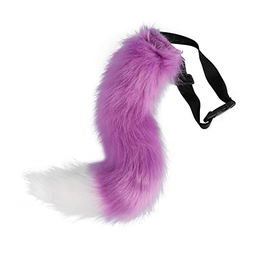 JUNBOON Faux Fur Tail for Cosplay Halloween Party Costume (Purple white) - Image 1