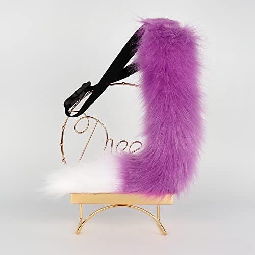 JUNBOON Faux Fur Tail for Cosplay Halloween Party Costume (Purple white) - Image 2