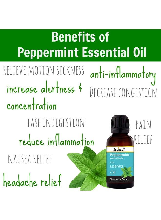 Devinez (Combo) Peppermint Essential Oil 15Ml With 50Ml Olive Carrier Oil & Glass Dropper 100% Pure Natural & Undiluted For Cold Congestion Hair Skin Face Pain & Aromatherapy - Image 4
