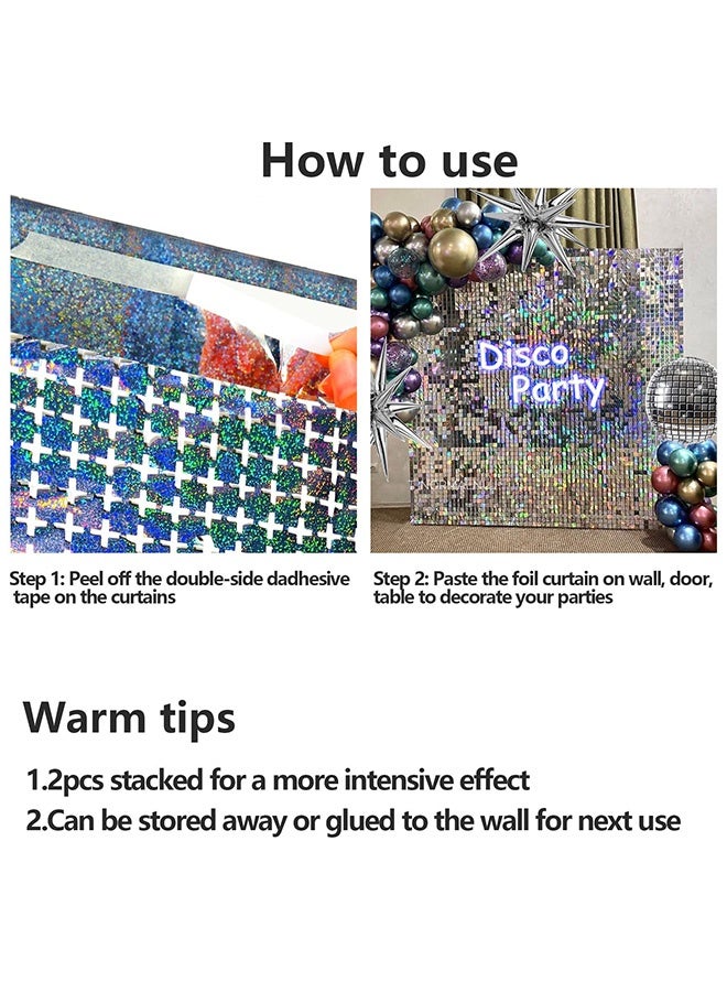 Peachjoy Disco Foil Curtain, Easy to Adhere Wall Covering, Silver Metallic Backdrop for Birthday, Awards Night, Bachelorette Party, Theme Disco Party Decorations Supplies, Photography Background (4 Packs) - Image 2