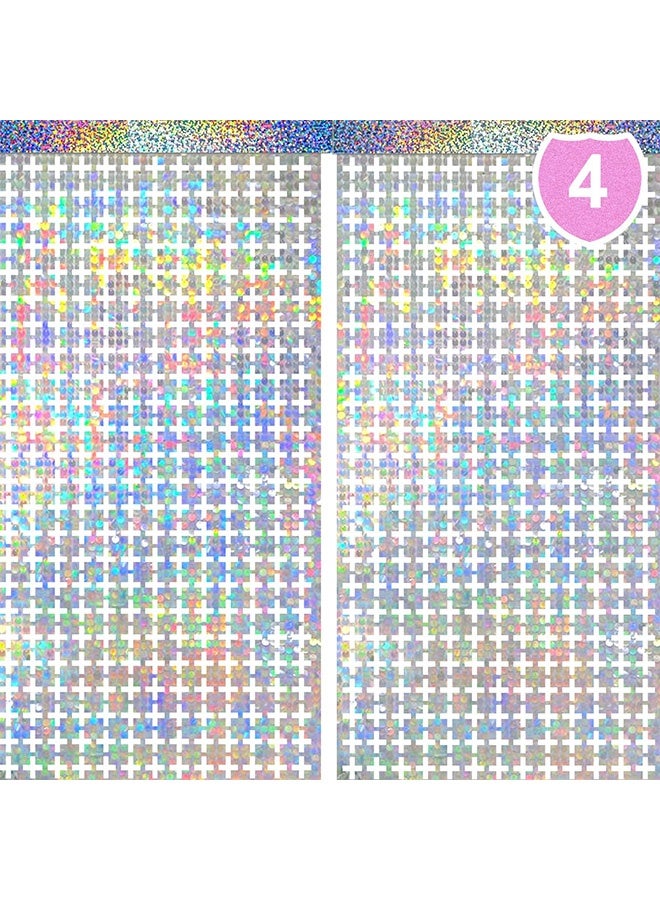 Peachjoy Disco Foil Curtain, Easy to Adhere Wall Covering, Silver Metallic Backdrop for Birthday, Awards Night, Bachelorette Party, Theme Disco Party Decorations Supplies, Photography Background (4 Packs) - Image 1