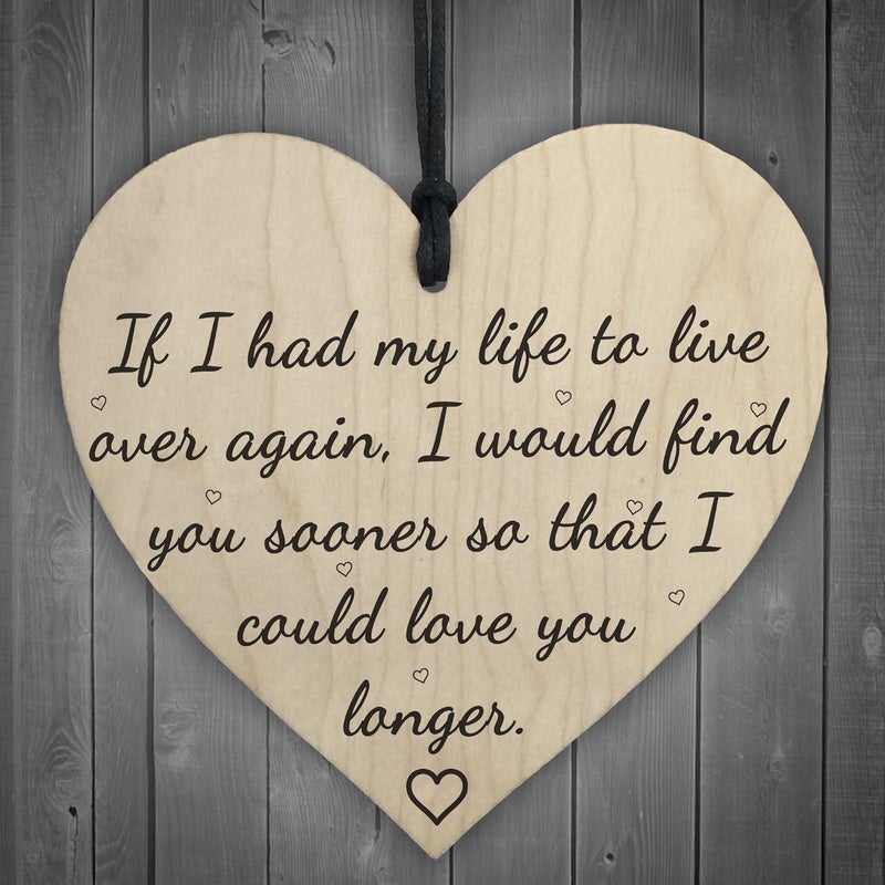 RED OCEAN Love You Longer Wooden Hanging Heart Shaped Plaque Anniversary Shabby Chic Sign - Image 1