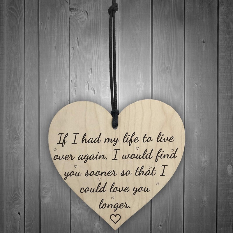 RED OCEAN Love You Longer Wooden Hanging Heart Shaped Plaque Anniversary Shabby Chic Sign - Image 2