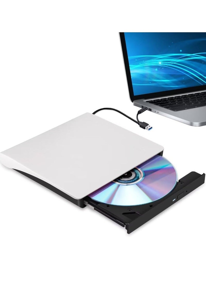 محرك أقراص مضغوطة/DVD خارجي للكمبيوتر المحمول، مشغل أقراص مضغوطة/DVD محمول بمنفذ USB 3.0 من النوع C، وناسخ وكاتب وقارئ متوافق مع أجهزة Mac MacBook Pro/Air iMac Desktop Windows 7/8/10/XP/Vista - Image 1
