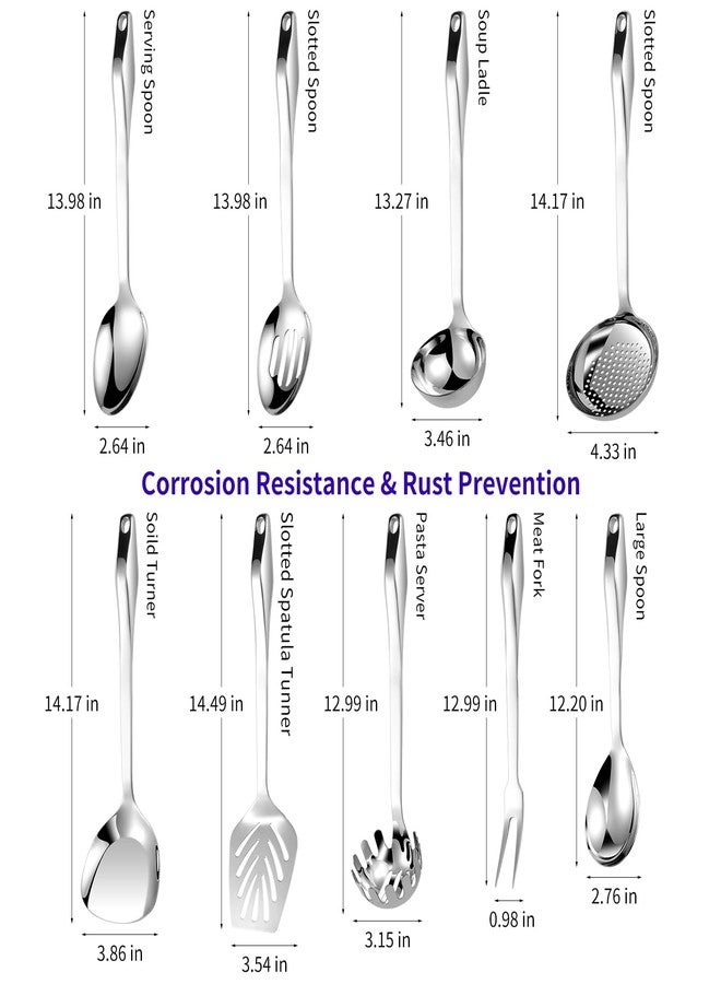 Lazycorner 304 Stainless Steel Kitchen Utensil Set - 9pcs Cooking Utensils, Metal Kitchen Utensil Spatula Sets Cookware,High temperature resistance Kitchen Tool Set for Hanging Dishwasher Safe（Silver） - Image 3