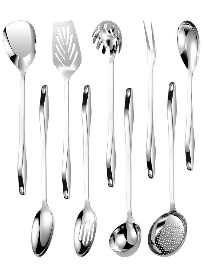 Lazycorner 304 Stainless Steel Kitchen Utensil Set - 9pcs Cooking Utensils, Metal Kitchen Utensil Spatula Sets Cookware,High temperature resistance Kitchen Tool Set for Hanging Dishwasher Safe（Silver） - Image 1
