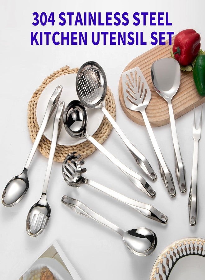 Lazycorner 304 Stainless Steel Kitchen Utensil Set - 9pcs Cooking Utensils, Metal Kitchen Utensil Spatula Sets Cookware,High temperature resistance Kitchen Tool Set for Hanging Dishwasher Safe（Silver） - Image 4