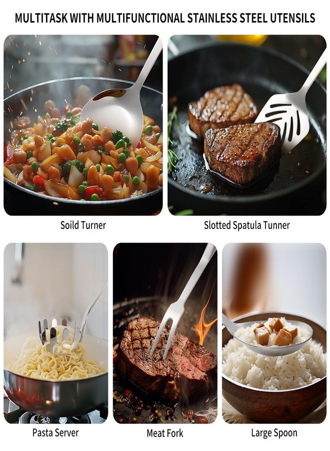 Lazycorner 304 Stainless Steel Kitchen Utensil Set - 9pcs Cooking Utensils, Metal Kitchen Utensil Spatula Sets Cookware,High temperature resistance Kitchen Tool Set for Hanging Dishwasher Safe（Silver） - Image 5