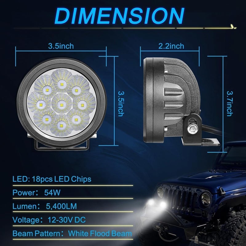 ACEC SHOP Round LED Pods 2PCS 54W 3.5 Inch Off Road Fog Lights - Image 2
