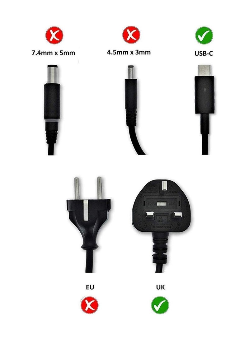 Generic - 130W USB Type C for Dell 0K00F5 K00F5 XPS 15 9575 XPS 15 9570 XPS 15 2-in-1 9575 XPS 2-in-1 4K T XPS9575-7354BLK-PUS 20V 6.5A - Image 1