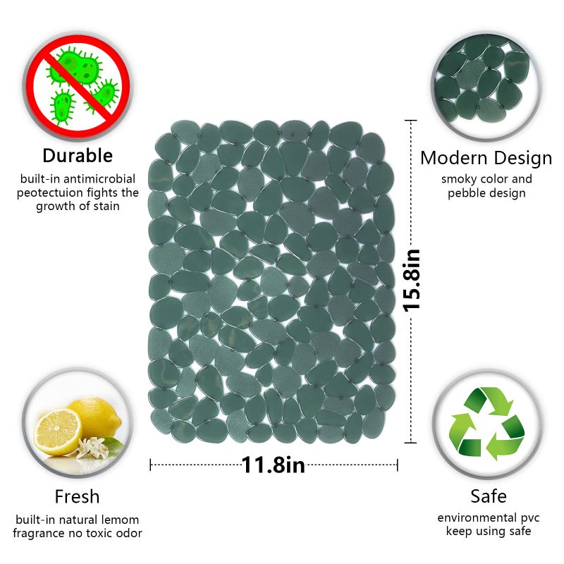 Yiter Sink Mat, 2Pcs Adjustable PVC Pebble Sink Protector for Stainless Steel or Porcelain Sink, Dish Drying Mat for Bathroom Kitchen Sink Countertop, 15.8 x 12 inch (2, Green) - Image 3