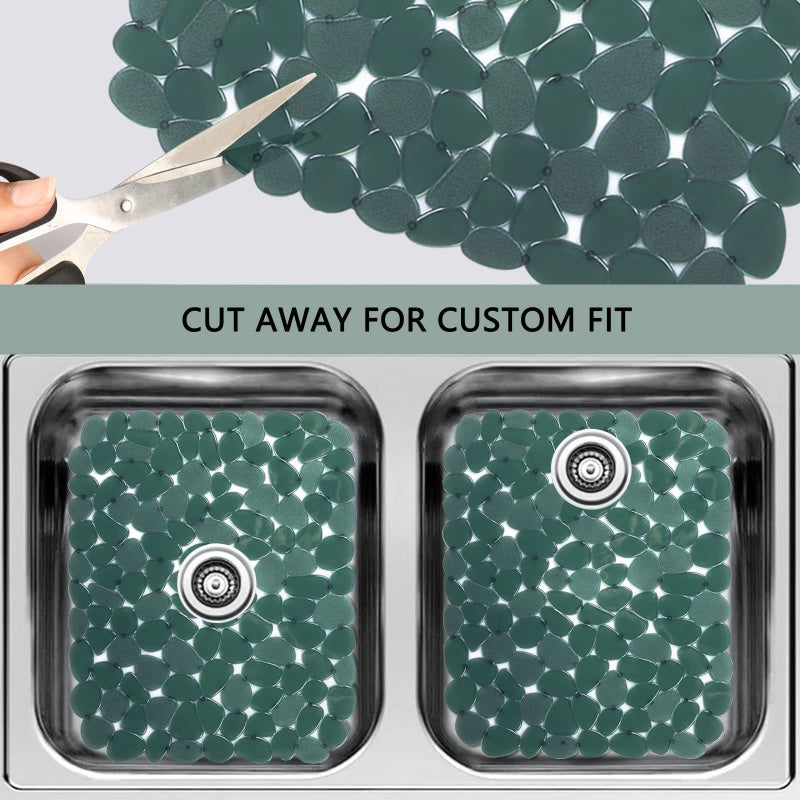 Yiter Sink Mat, 2Pcs Adjustable PVC Pebble Sink Protector for Stainless Steel or Porcelain Sink, Dish Drying Mat for Bathroom Kitchen Sink Countertop, 15.8 x 12 inch (2, Green) - Image 4