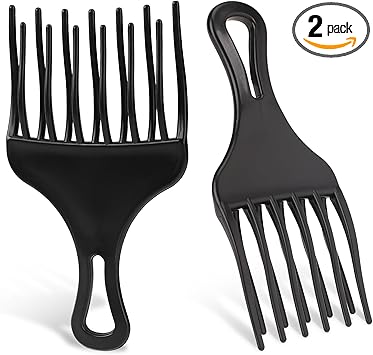 salbsever 2 Pcs Afro Comb for Curly Hair Afro Pick Hair Pick Comb Pick Hair Comb Plastic Wide Hair Pick Comb Double Fist Pick Large and Small Afro Pick Comb for Hair Styling Detangle Wig Braid - Image 1